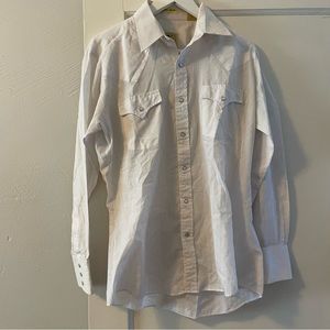 Vintage Ely Cattleman Fused Collar Western Shirt - White